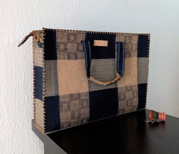 Blue Raffia Laptop Bag