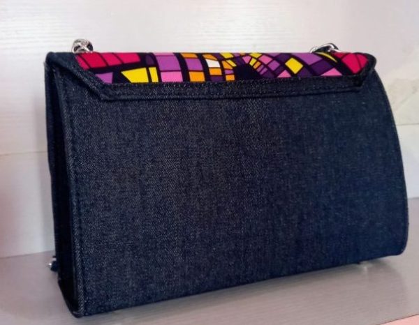 Denim/ Ankara Mix Wide Bag - Image 2